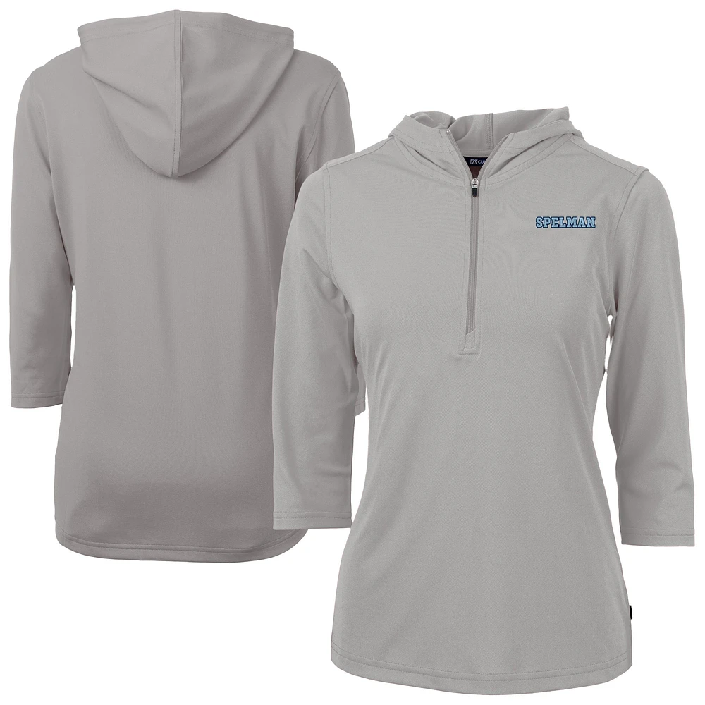 Women's Cutter & Buck Spelman College Jaguars DryTec Virtue Eco Pique Recycled 3/4-Sleeve Half-Zip Hoodie