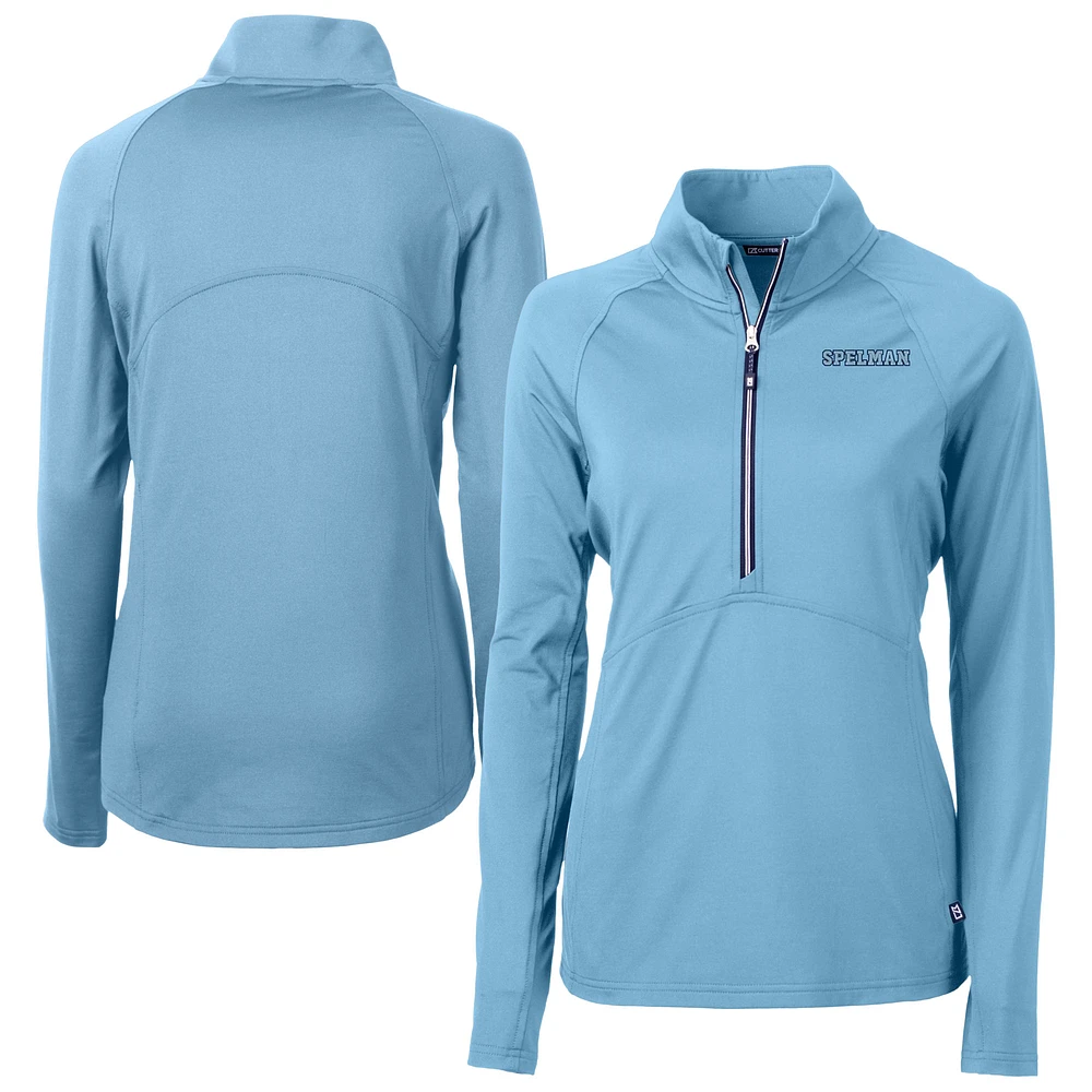 Women's Cutter & Buck Light Blue Spelman College Jaguars Adapt Eco Knit Stretch Recycled Raglan DryTec Half-Zip Top