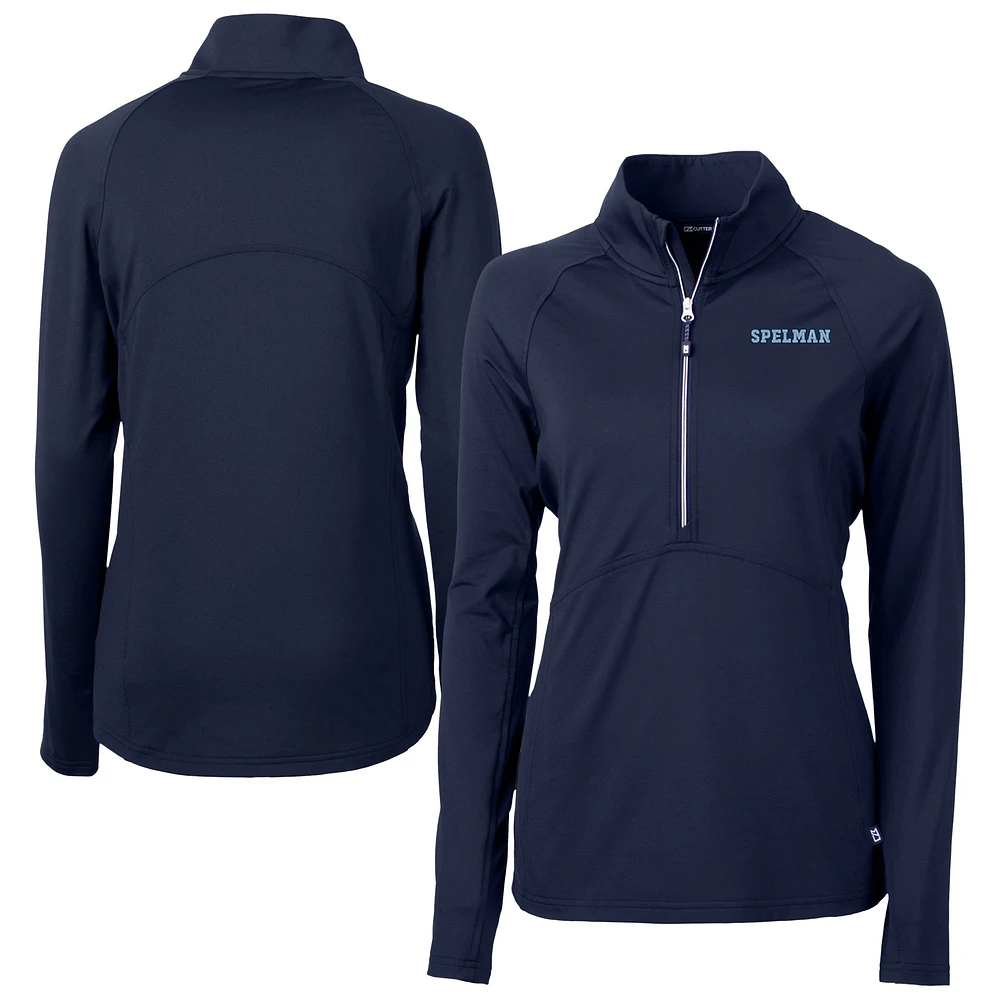 Women's Cutter & Buck Navy Spelman College Jaguars Adapt Eco Knit Stretch Recycled Raglan DryTec Half-Zip Top