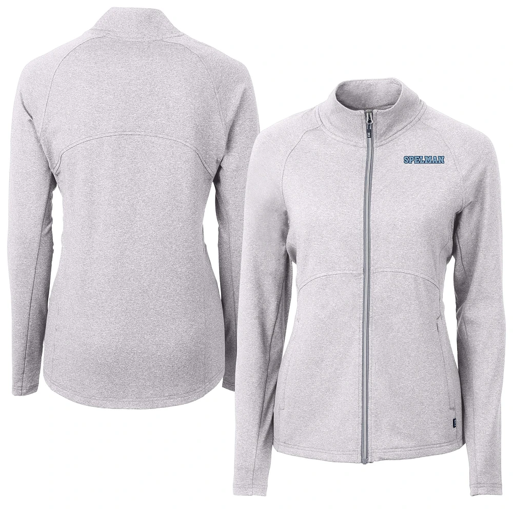 Women's Cutter & Buck Heather Gray Spelman College Jaguars Adapt Eco Knit Recycled Raglan Full-Zip Top