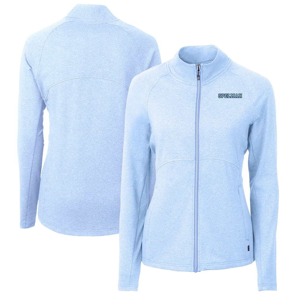Women's Cutter & Buck Heather Light Blue Spelman College Jaguars Adapt Eco Knit Recycled Raglan Full-Zip Top