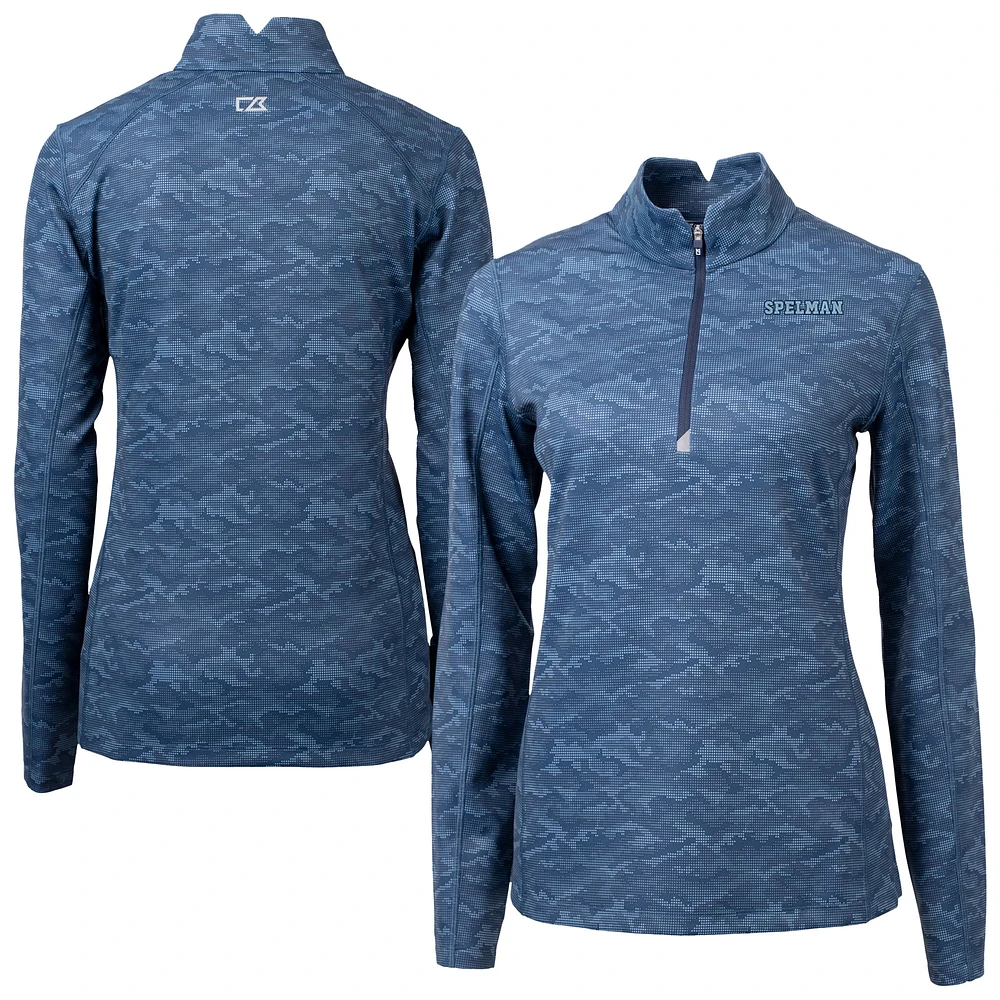 Women's Cutter & Buck Navy Spelman College Jaguars Traverse Stretch Eco Camo Print DryTec Quarter-Zip Top