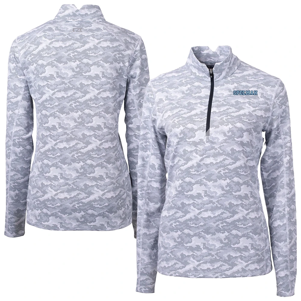 Women's Cutter & Buck Charcoal Spelman College Jaguars Traverse Stretch Eco Camo Print DryTec Quarter-Zip Top
