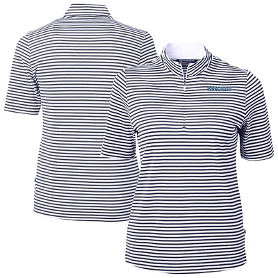 Women's Cutter & Buck Navy Spelman College Jaguars Virtue Eco Pique Stripe Recycled DryTec Quarter-Zip Top