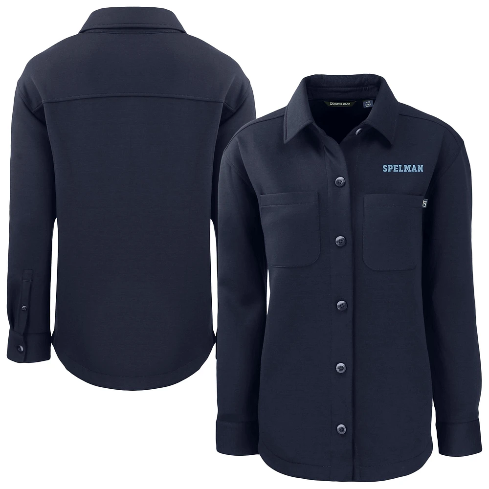 Women's Cutter & Buck Navy Spelman College Jaguars Roam Eco Recycled Tri-Blend Button-Up Shirt Jacket