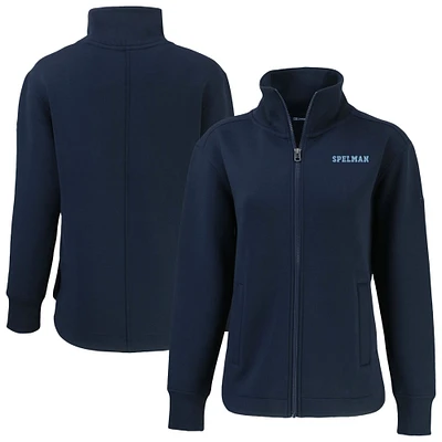 Women's Cutter & Buck Navy Spelman College Jaguars Roam Eco Recycled Tri-Blend Full-Zip Jacket
