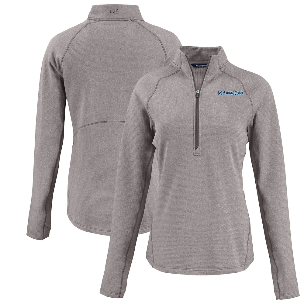Women's Cutter & Buck Heather Gray Spelman College Jaguars Peshastin Eco Fleece Recycled Raglan Half-Zip Top