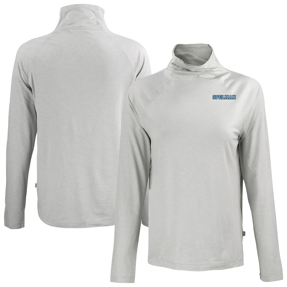 Women's Cutter & Buck Gray Spelman College Jaguars Coastline Epic Comfort Eco Recycled Funnel Neck Pullover Sweatshirt