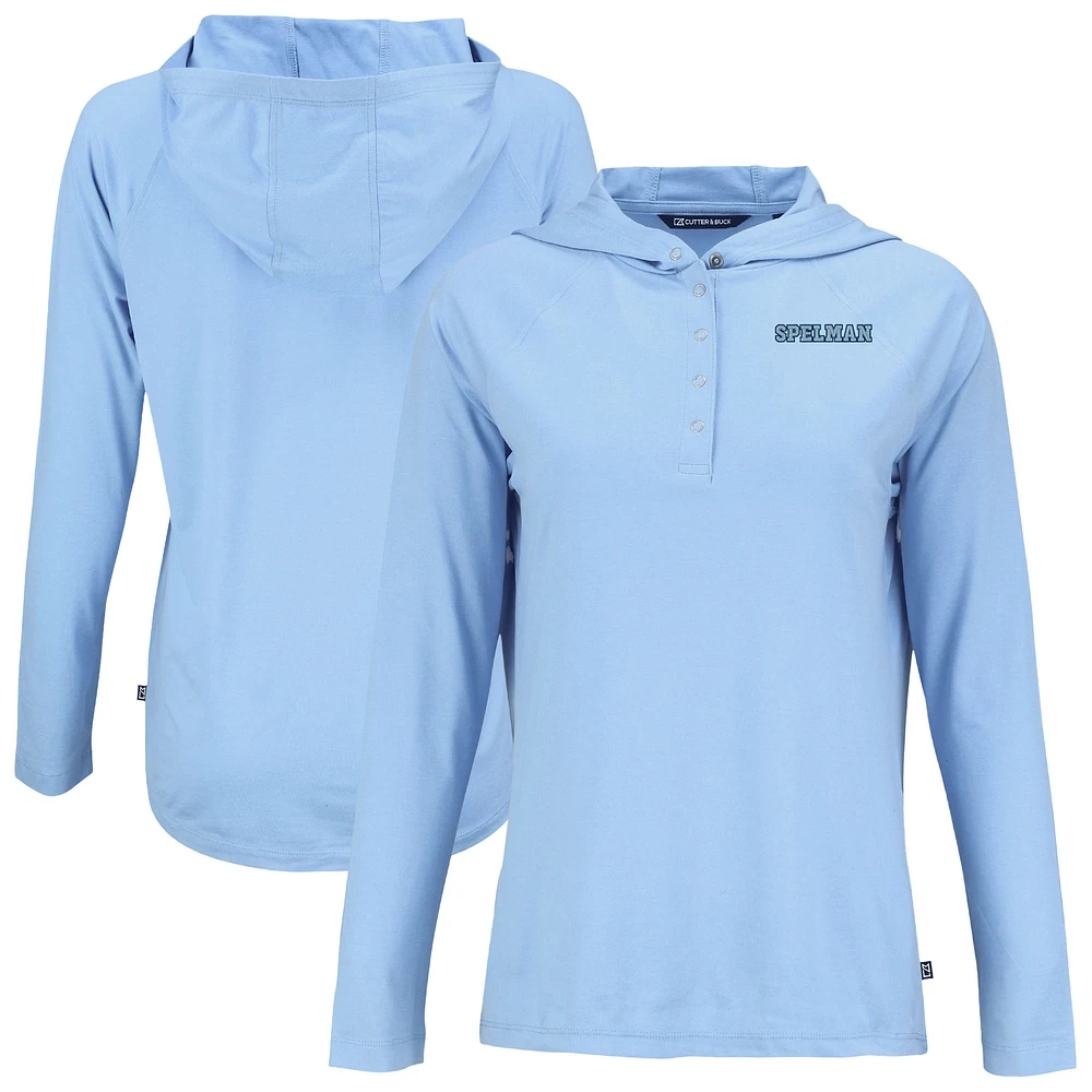 Women's Cutter & Buck Light Blue Spelman College Jaguars Coastline Epic Comfort Eco Recycled Raglan Long Sleeve Hoodie T-Shirt