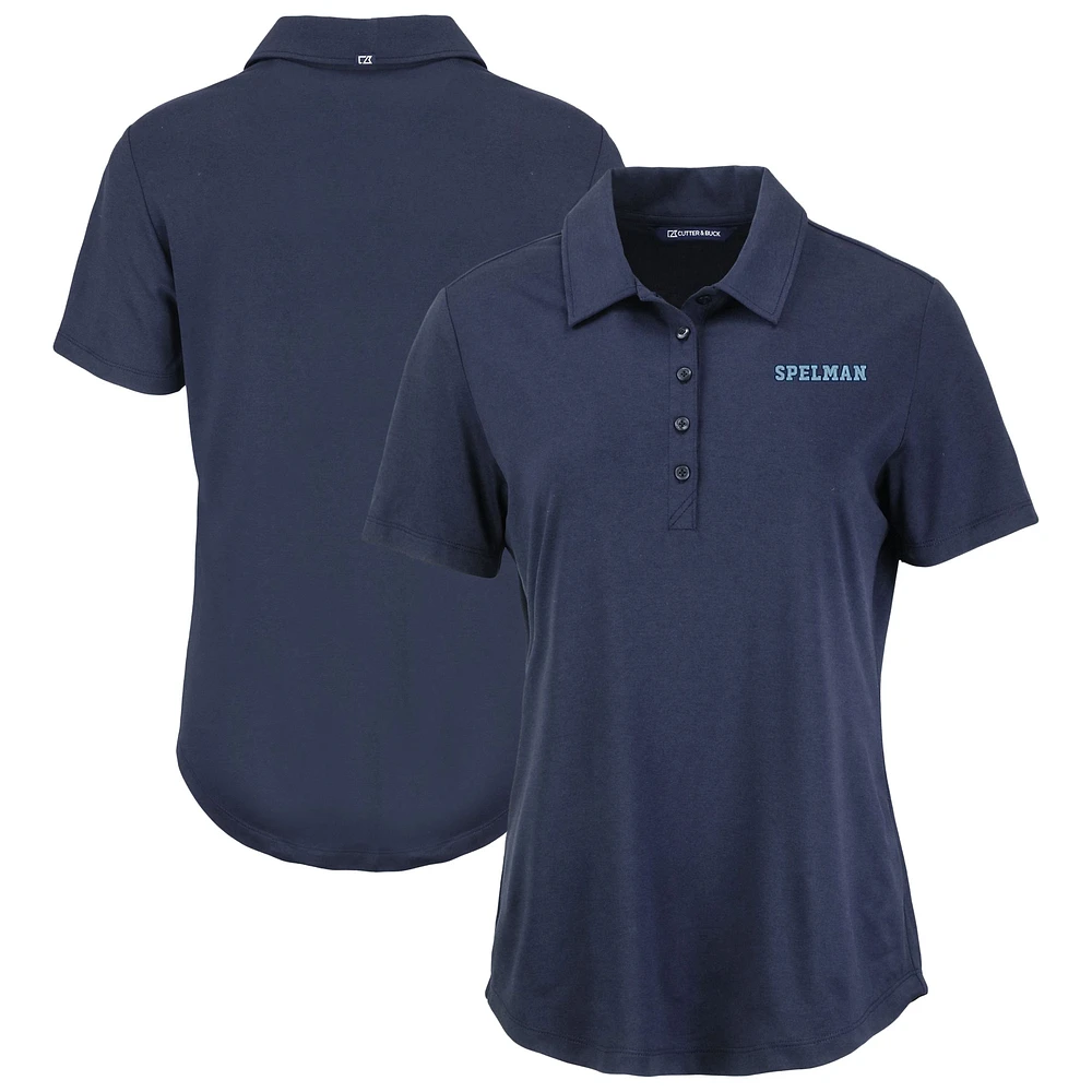 Women's Cutter & Buck Navy Spelman College Jaguars Coastline Epic Comfort Eco Recycled Polo