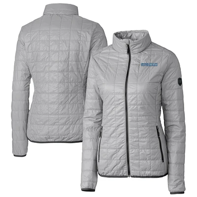 Women's Cutter & Buck Gray Spelman College Jaguars Rainier PrimaLoft Eco Insulated Full-Zip Hoodie Puffer Jacket