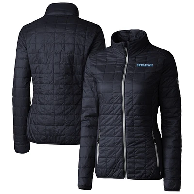 Women's Cutter & Buck Navy Spelman College Jaguars Rainier PrimaLoft Eco Insulated Full-Zip Hoodie Puffer Jacket