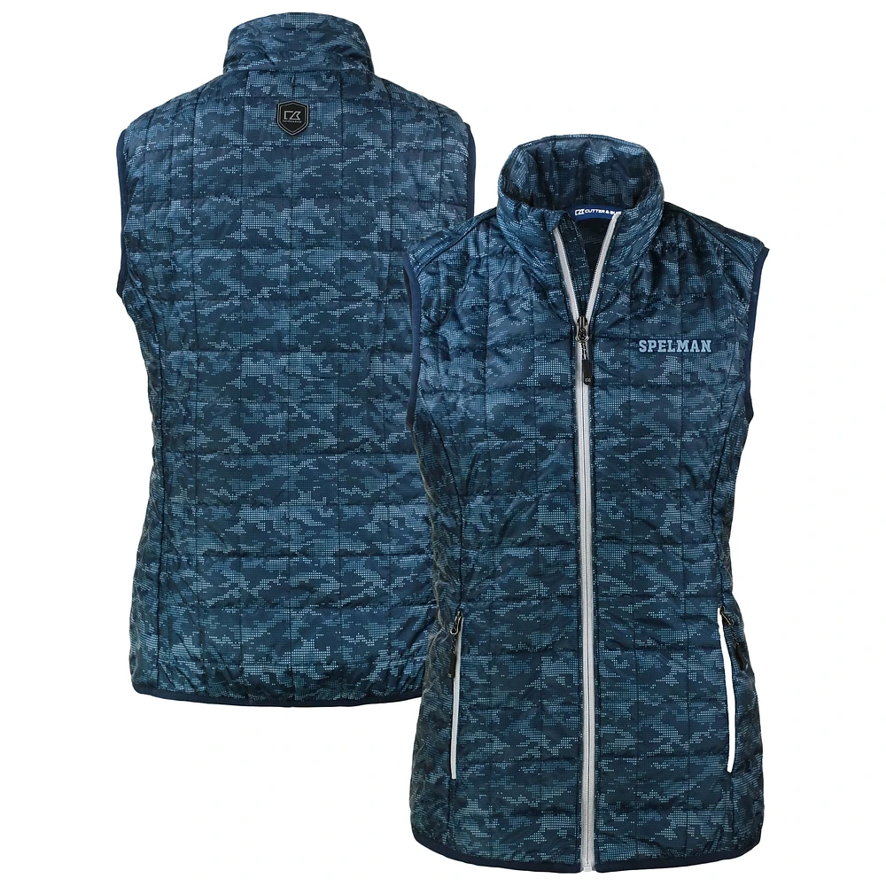 Women's Cutter & Buck Navy Spelman College Jaguars Rainier PrimaLoft® Eco Insulated Full-Zip Printed Puffer Vest