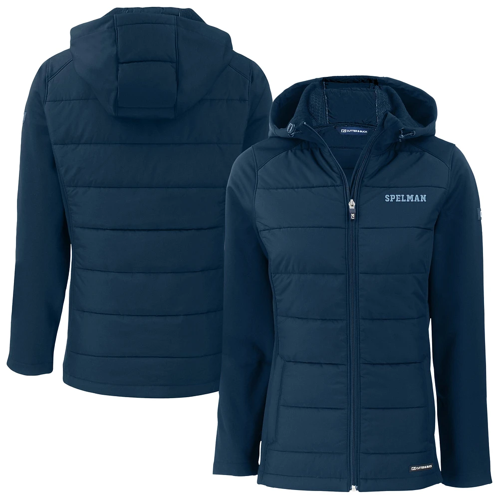 Women's Cutter & Buck Navy Spelman College Jaguars Evoke Hybrid Eco Softshell Recycled Full-Zip Hoodie Jacket