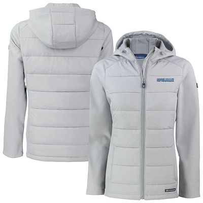 Women's Cutter & Buck Gray Spelman College Jaguars Evoke Hybrid Eco Softshell Recycled Full-Zip Hoodie Jacket