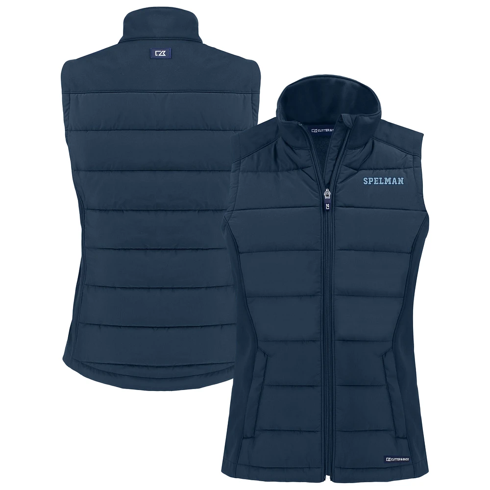 Women's Cutter & Buck Navy Spelman College Jaguars Evoke Hybrid Eco Softshell Recycled Full-Zip Vest