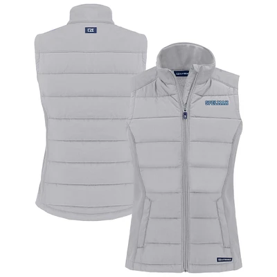 Women's Cutter & Buck Gray Spelman College Jaguars Evoke Hybrid Eco Softshell Recycled Full-Zip Vest