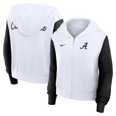 Women's Nike White Alabama Crimson Tide Cropped Beyond Capability Color-Block Script Full-Zip Hoodie