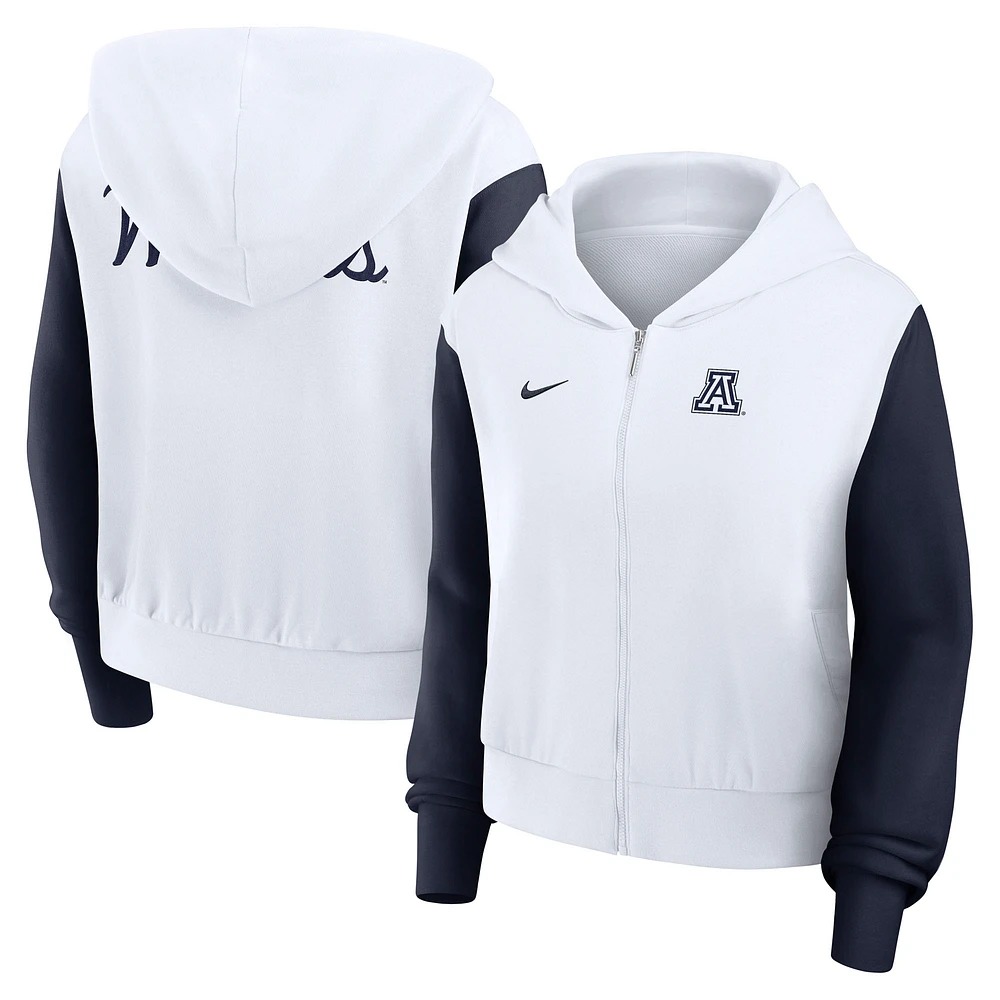 Women's Nike White Arizona Wildcats Cropped Beyond Capability Color-Block Script Full-Zip Hoodie