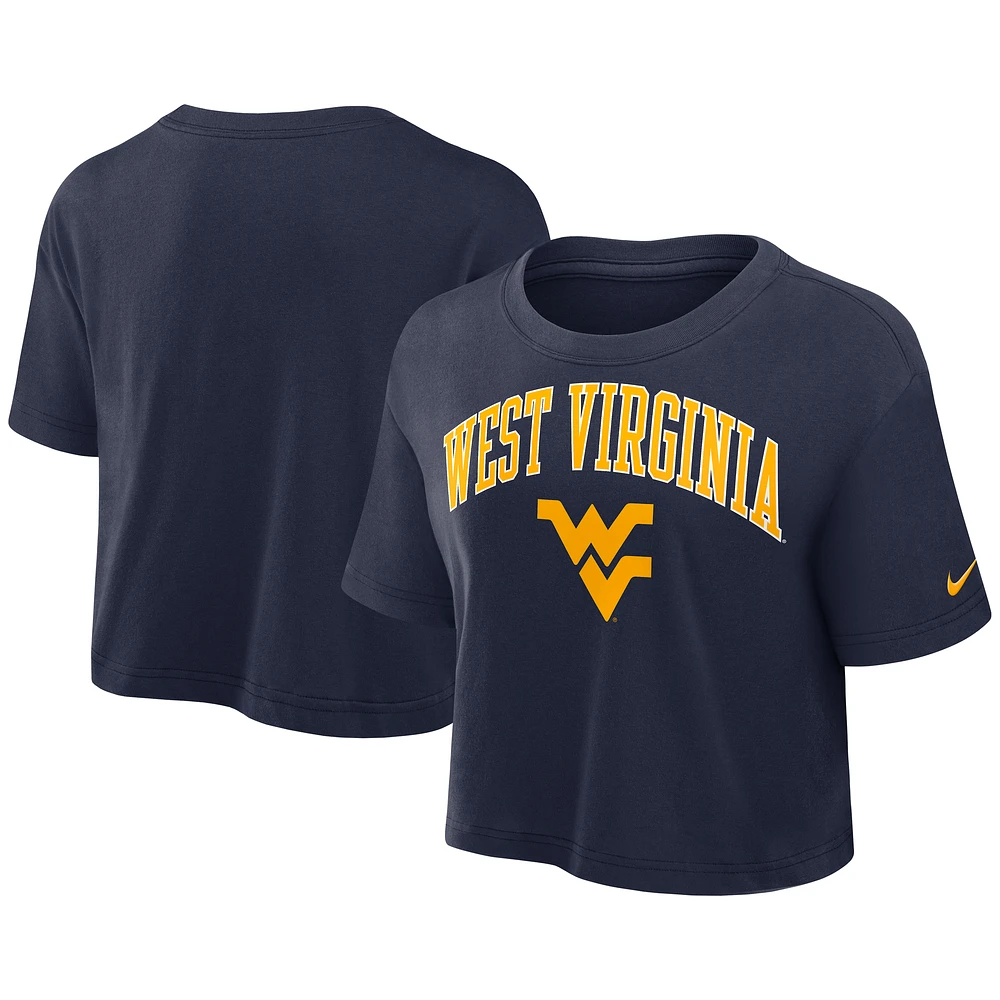Women's Nike Navy West Virginia Mountaineers Athletic Prep Arch Dri-FIT Cropped T-Shirt