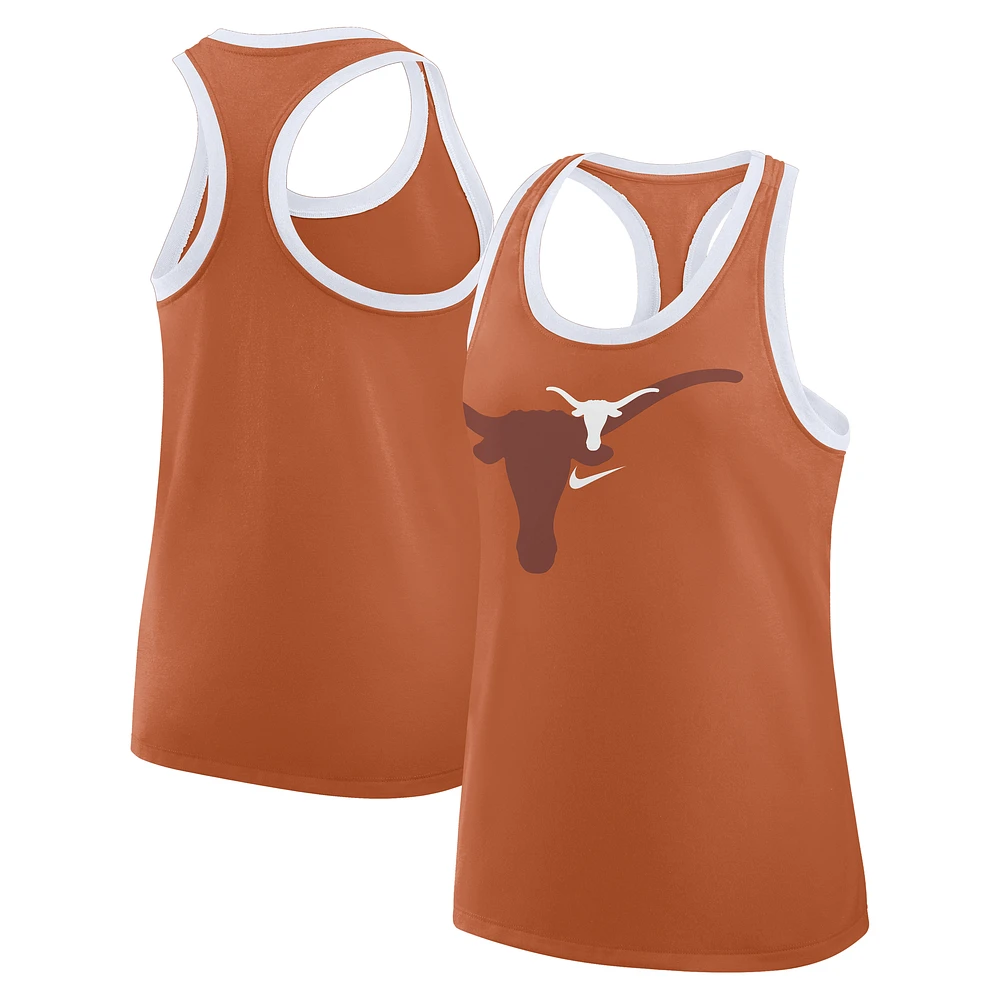 Women's Nike Burnt Orange Texas Longhorns Primetime Racerback Tri-Blend Tank Top