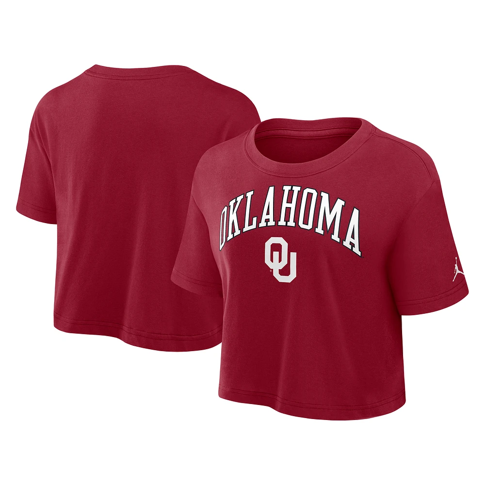 Women's Jordan Brand Crimson Oklahoma Sooners Athletic Prep Arch Dri-FIT Cropped T-Shirt