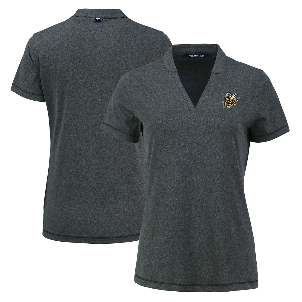 Women's Cutter & Buck Heather Black Baldwin Wallace Yellow Jackets Forge Blade Collar V-Neck Top