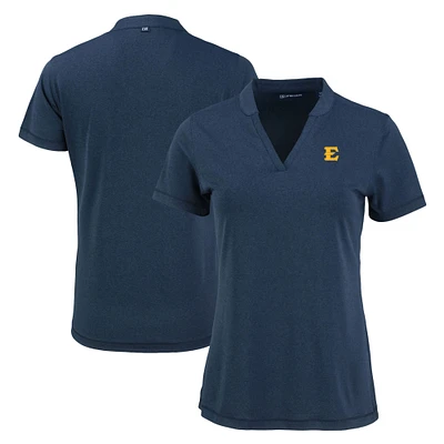 Women's Cutter & Buck Heather Navy ETSU Buccaneers Forge Blade Collar V-Neck Top