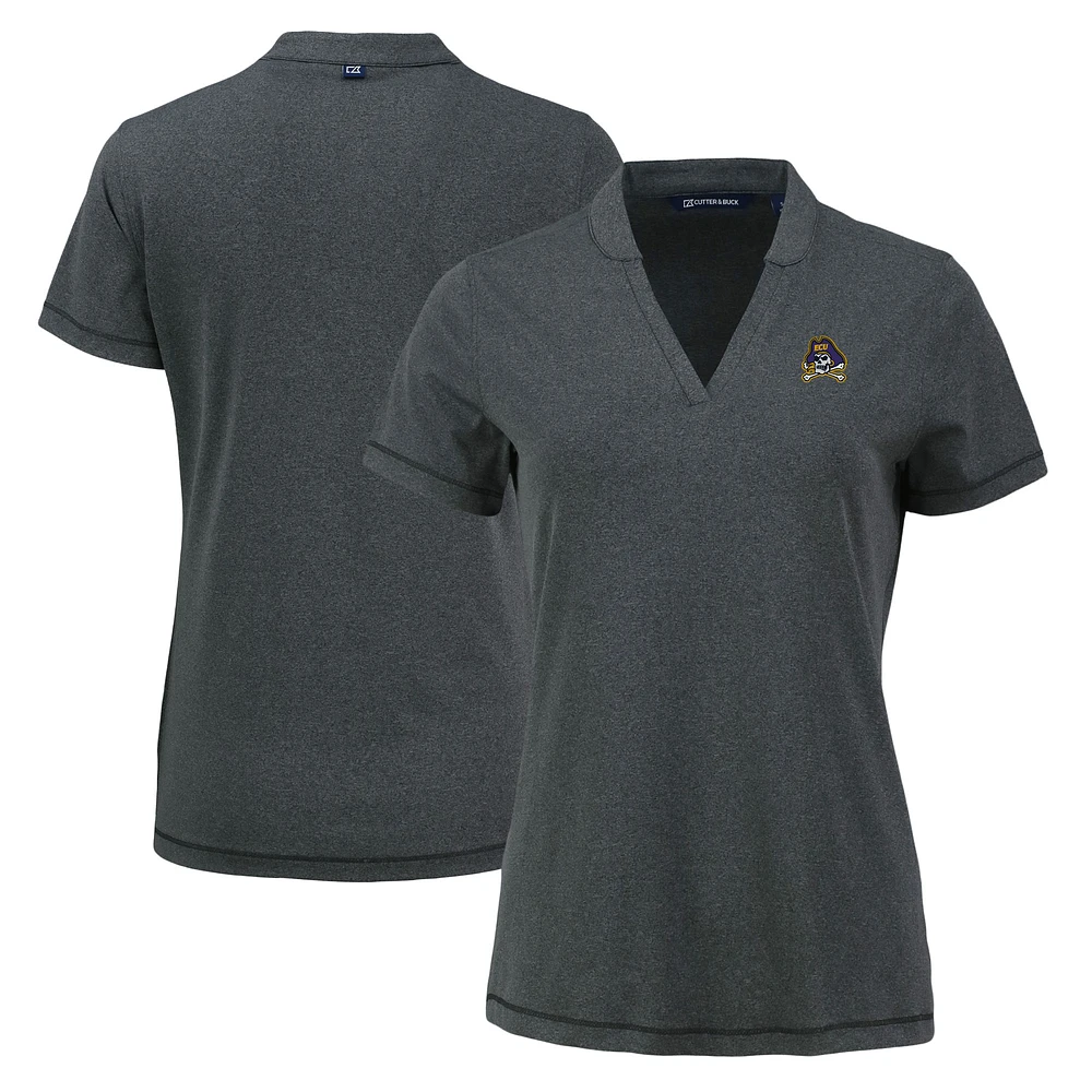 Women's Cutter & Buck Heather ECU Pirates Forge Blade Collar V-Neck Top