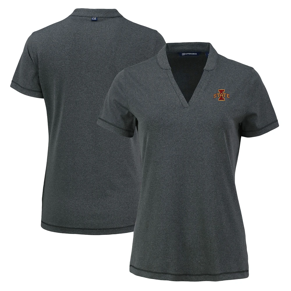 Women's Cutter & Buck Heather Black Iowa State Cyclones Forge Blade Collar V-Neck Top