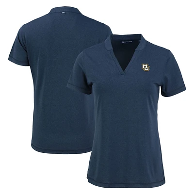 Women's Cutter & Buck Heather Navy Marquette Golden Eagles Forge Blade Collar V-Neck Top