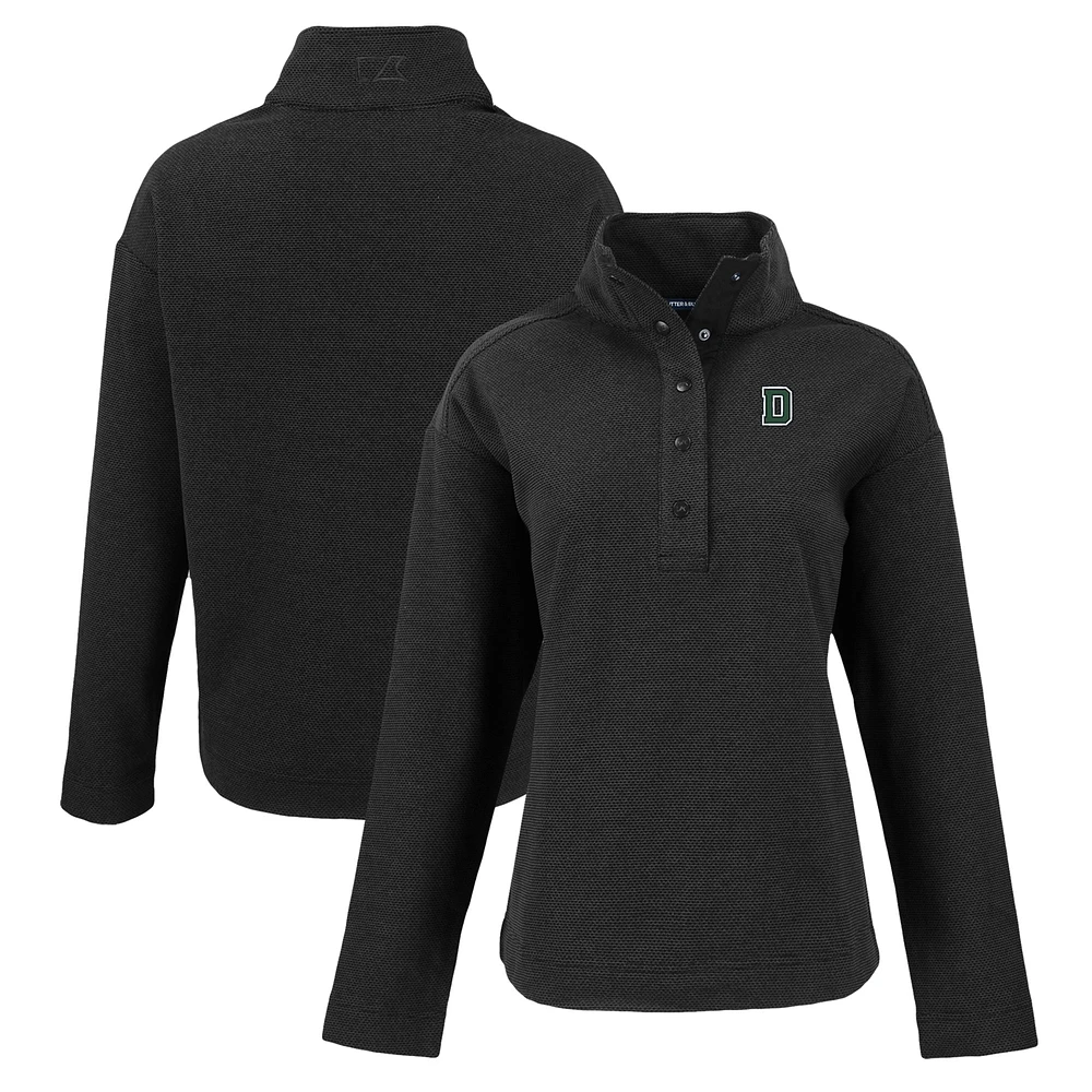 Women's Cutter & Buck Black Dartmouth Big Green Hunts Point Eco Textured Fleece Recycled Snap Pullover
