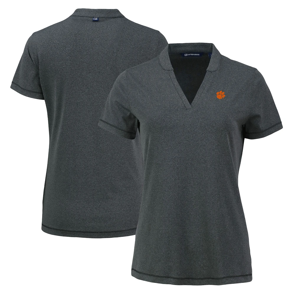 Women's Cutter & Buck Heather Black Clemson Tigers Forge Heathered Stretch Blade Top