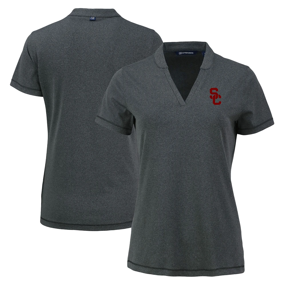Women's Cutter & Buck Heather Black USC Trojans Forge Heathered Stretch Blade Top