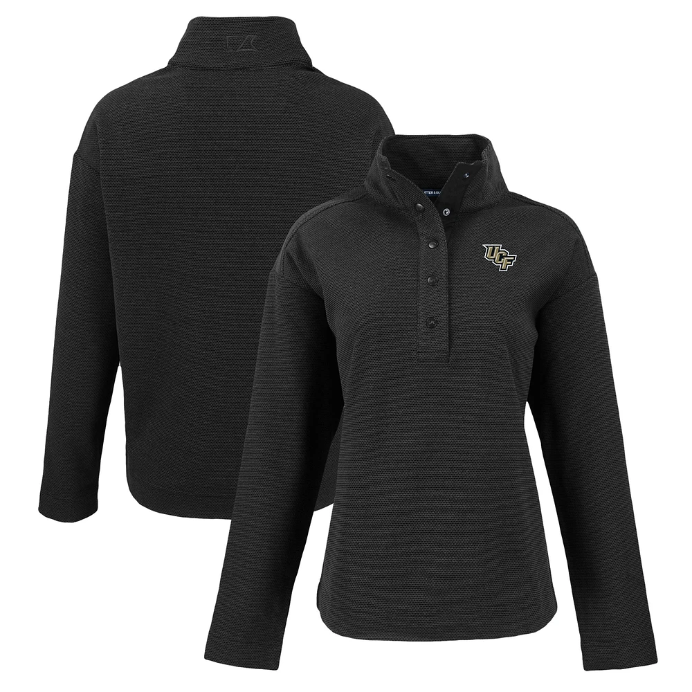 Women's Cutter & Buck Black UCF Knights Hunts Point Eco Textured Fleece Recycled Quarter-Snap Pullover
