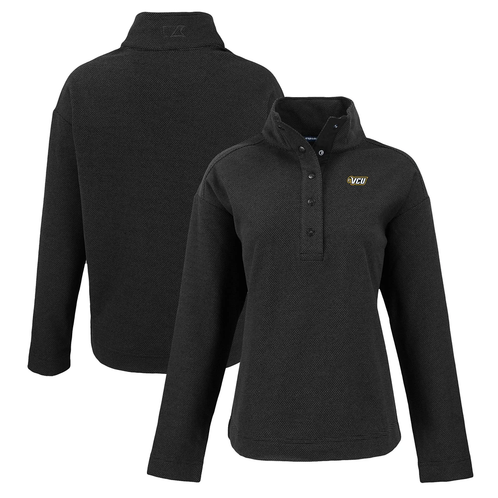 Women's Cutter & Buck Black VCU Rams Hunts Point Eco Textured Fleece Recycled Quarter-Snap Pullover