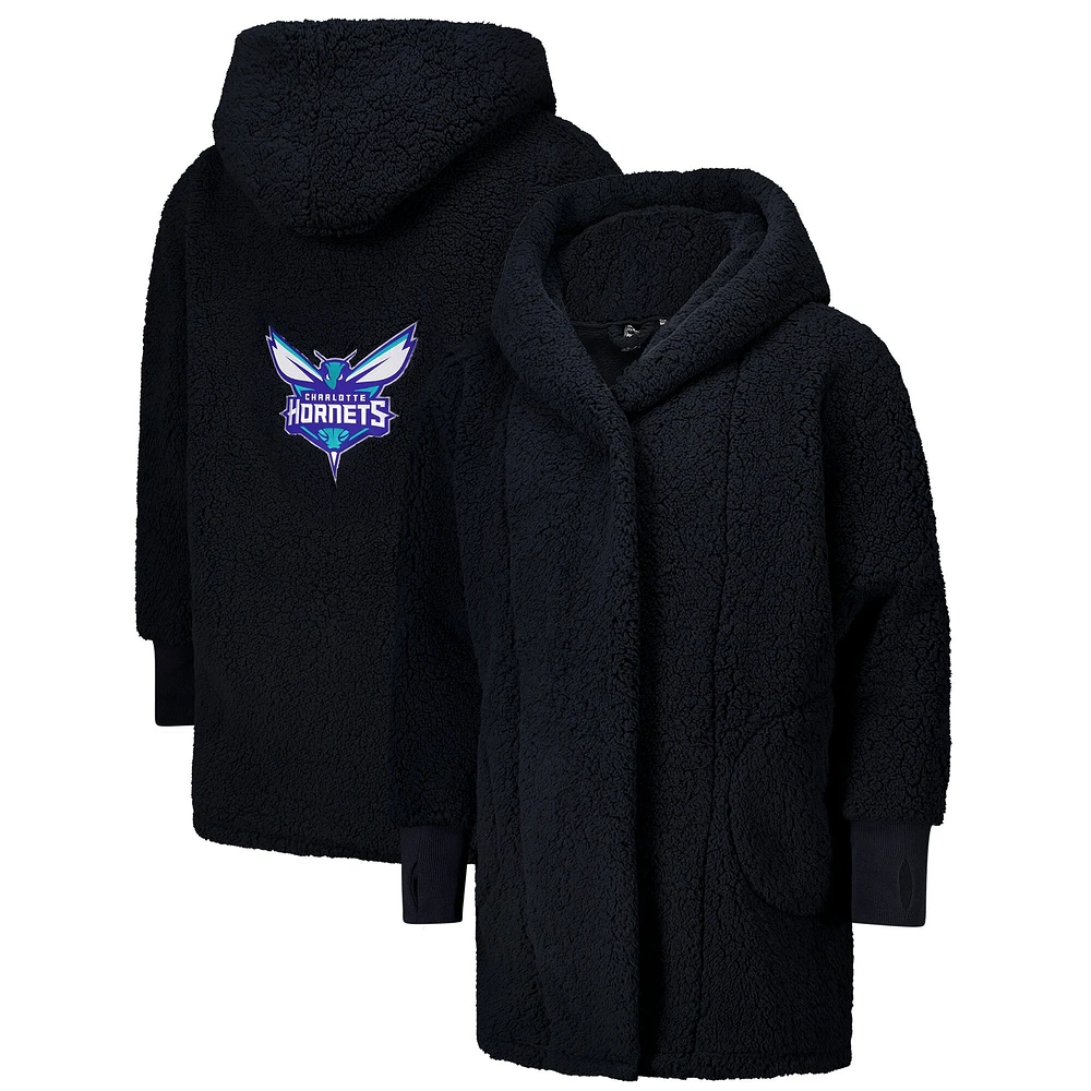 Unisex the Best Lounger World By Jill Martin Black Charlotte Hornets Oversized Open-Front Hoodie Sweater