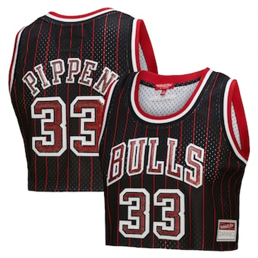 Women's Mitchell & Ness x DANNIJO Scottie Pippen Black Chicago Bulls Fashion Cropped Basketball Jersey