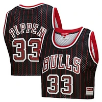 Women's Mitchell & Ness x DANNIJO Scottie Pippen Black Chicago Bulls Fashion Cropped Basketball Jersey