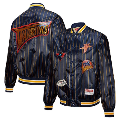 Women's Mitchell & Ness x DANNIJO Navy Golden State Warriors Satin Full-Snap Jacket