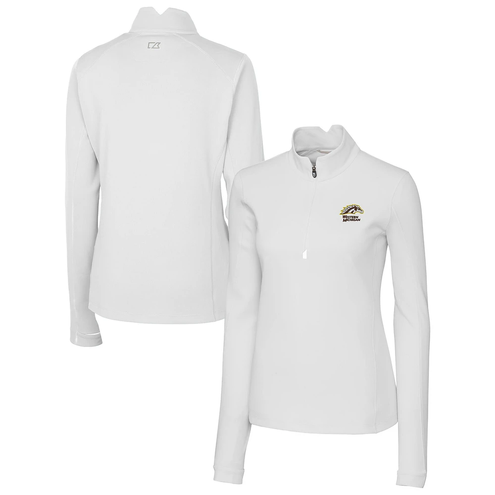 Women's Cutter & Buck White Western Michigan Broncos Traverse Stretch Eco Quarter-Zip Top