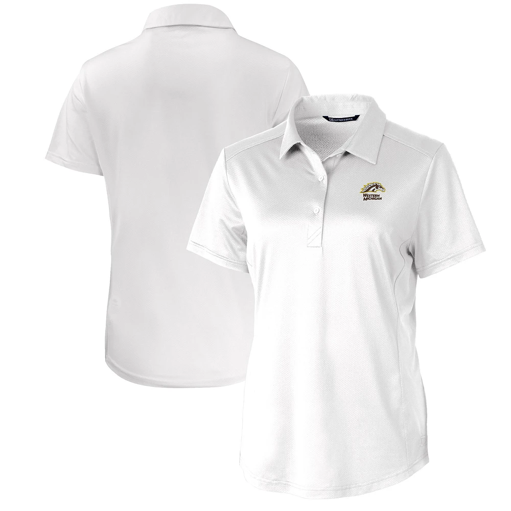 Women's Cutter & Buck White Western Michigan Broncos Prospect Eco Textured Stretch Recycled DryTec Polo