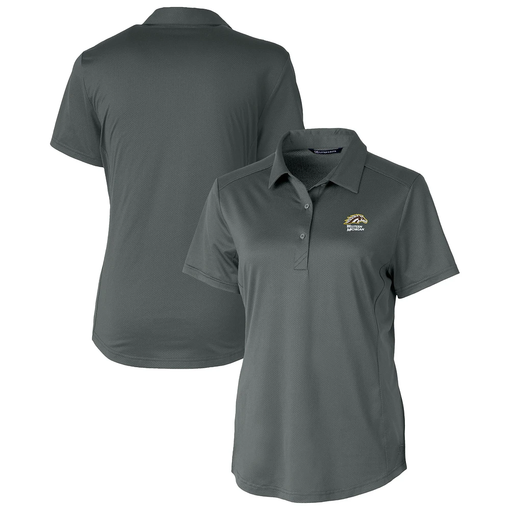 Women's Cutter & Buck Gray Western Michigan Broncos Prospect Eco Textured Stretch Recycled DryTec Polo