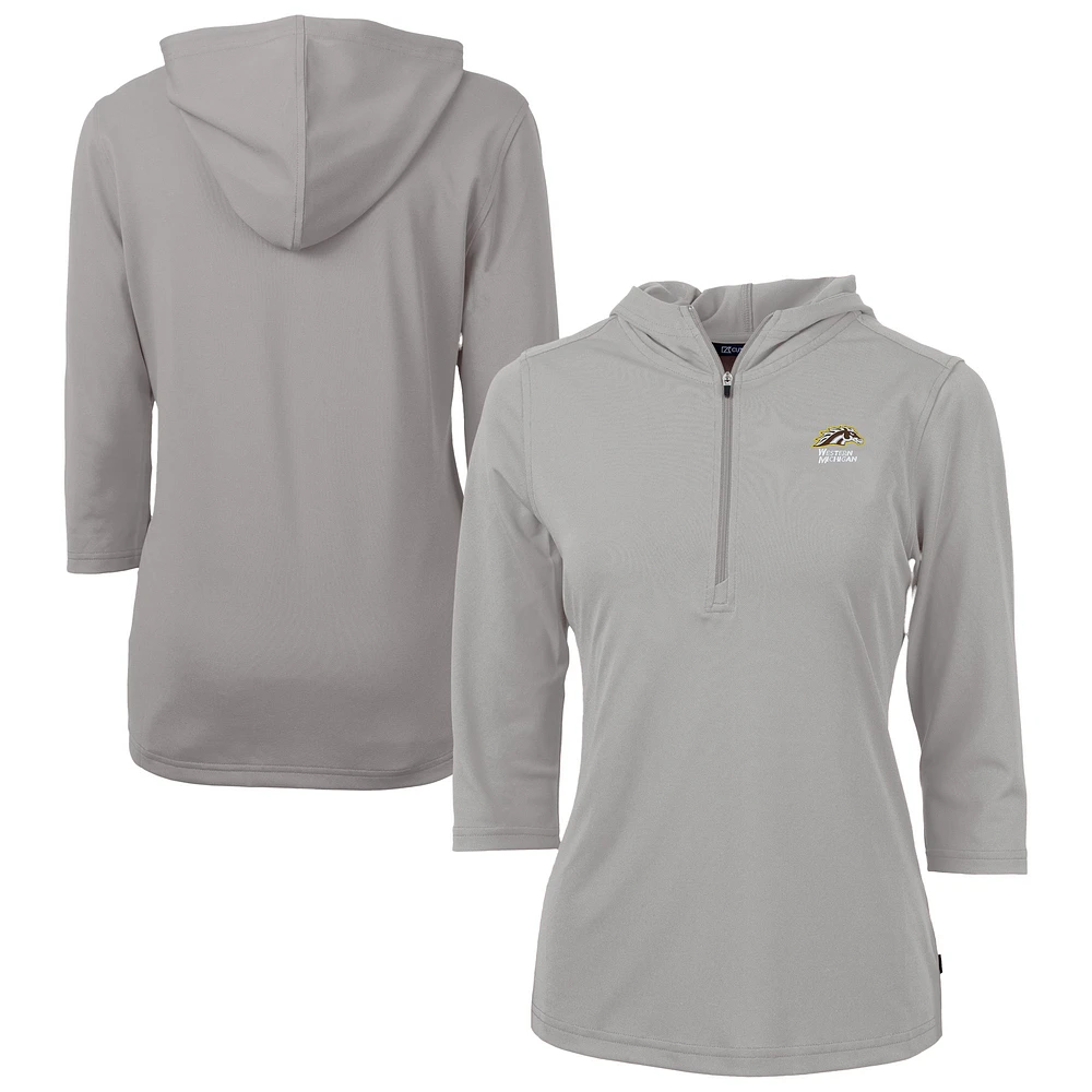 Women's Cutter & Buck Gray Western Michigan Broncos Virtue Eco Pique Recycled Half-Zip 3/4-Sleeve Hoodie