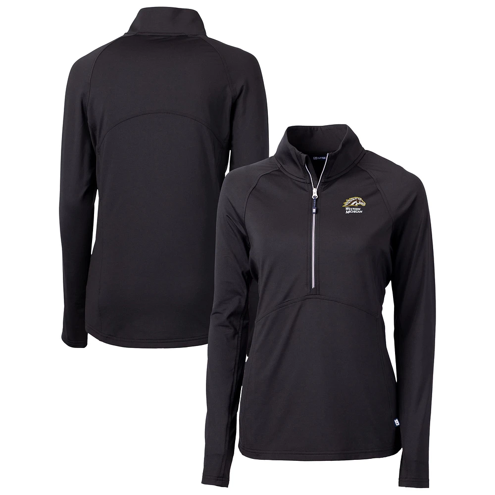 Women's Cutter & Buck Black Western Michigan Broncos Adapt Eco Knit Stretch Recycled Raglan Half-Zip Pullover Top