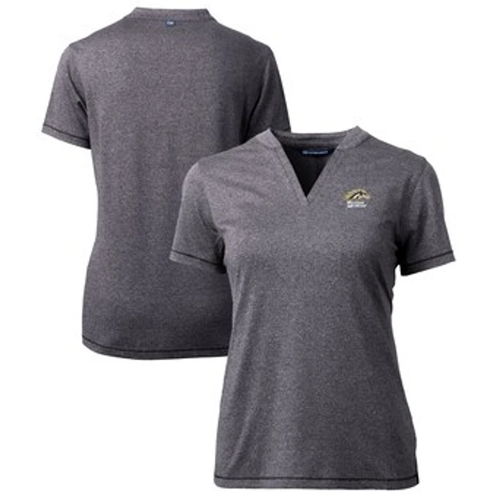 Women's Cutter & Buck Heather Charcoal Western Michigan Broncos Forge Stretch Blade DryTec V-Neck Top