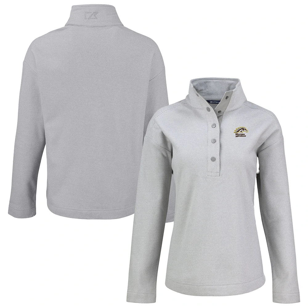 Women's Cutter & Buck Gray Western Michigan Broncos Hunts Point Eco Textured Fleece Recycled Quarter-Snap Pullover