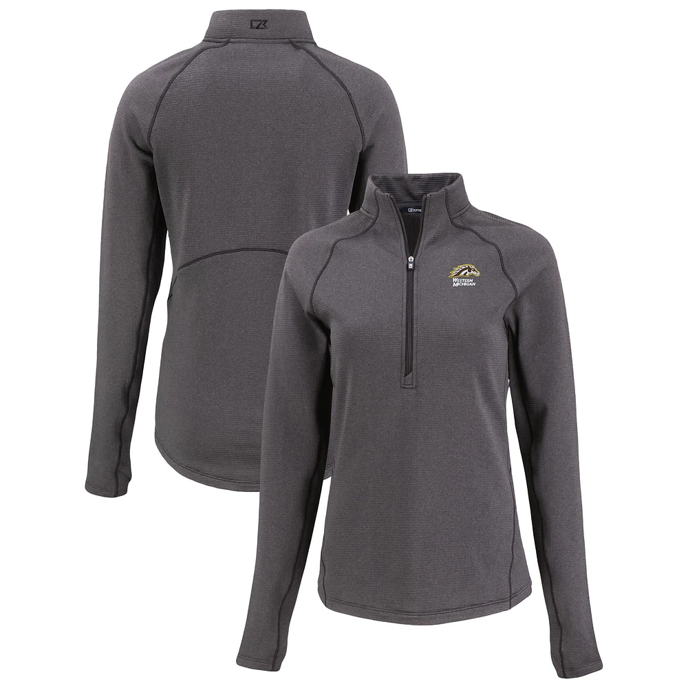 Women's Cutter & Buck Heather Black Western Michigan Broncos Peshastin Eco Fleece Recycled Raglan Half-Zip Top