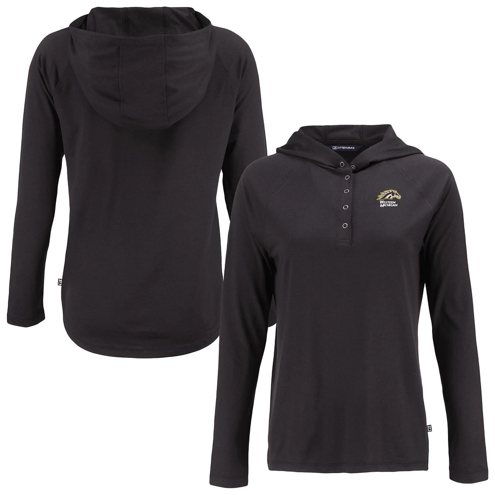 Women's Cutter & Buck Black Western Michigan Broncos Coastline Epic Comfort Eco Recycled Quarter-Snap Long Sleeve Hoodie T-Shirt