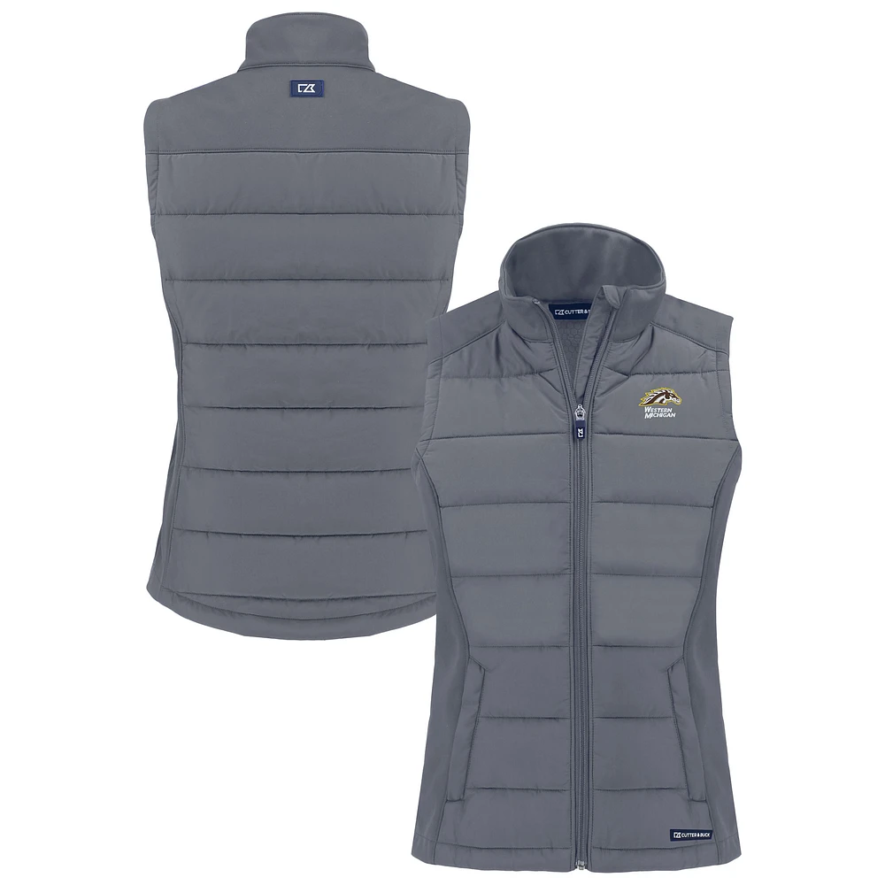Women's Cutter & Buck Charcoal Western Michigan Broncos Evoke Hybrid Eco Softshell Recycled PrimaLoft Full-Zip Vest